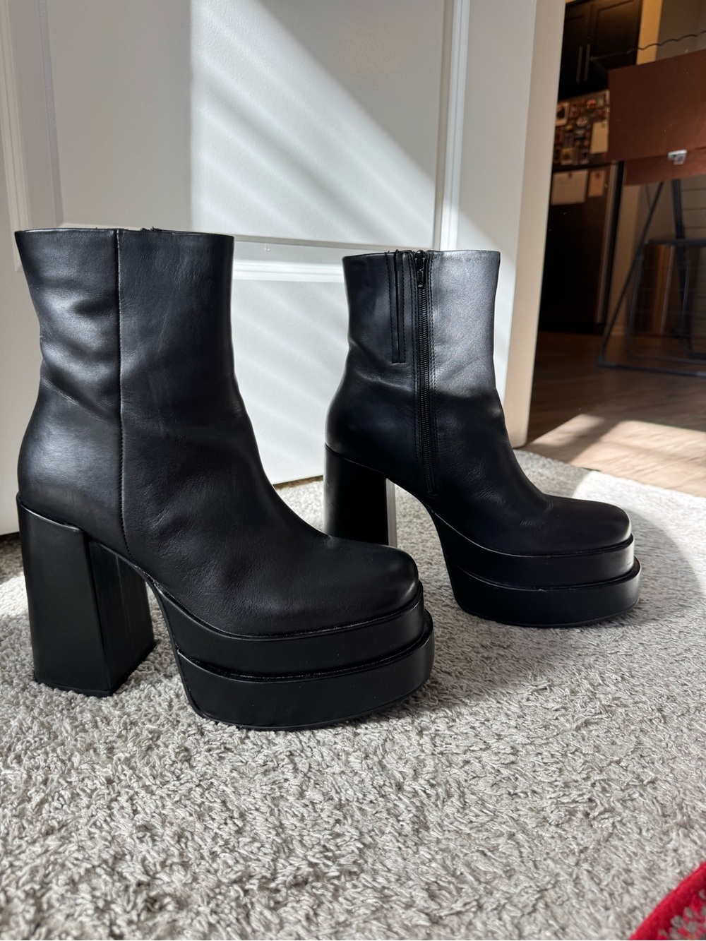 Steve Madden Black Platform Block Heel Ankle Boots